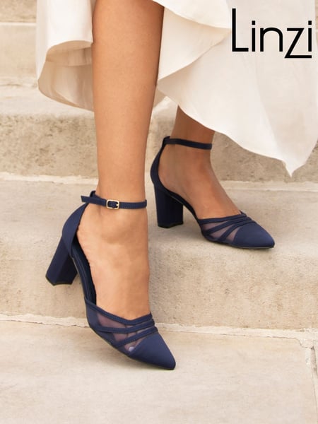 Linzi Blue Tasha Scuba Block Court Heels With Mesh Front Detail (E45332) | € 62