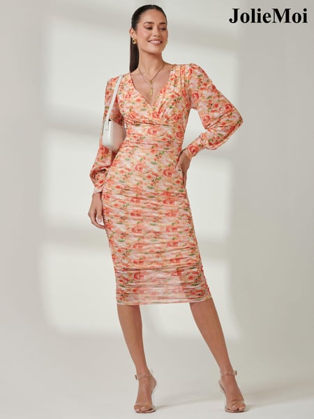 Jolie Moi Orange Long Sleeve Soft Silky Jersey Maxi Dress (E45382) | € 117