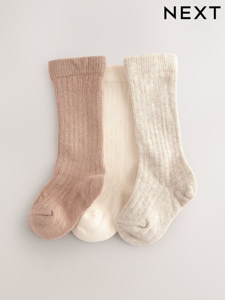 Neutral Rib Knee High Baby Socks 3 Pack (0mths-2yrs) (E45631) | € 7