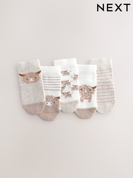 Neutral Hamish Baby Socks 5 Pack (0mths-2yrs) (E45707) | € 9