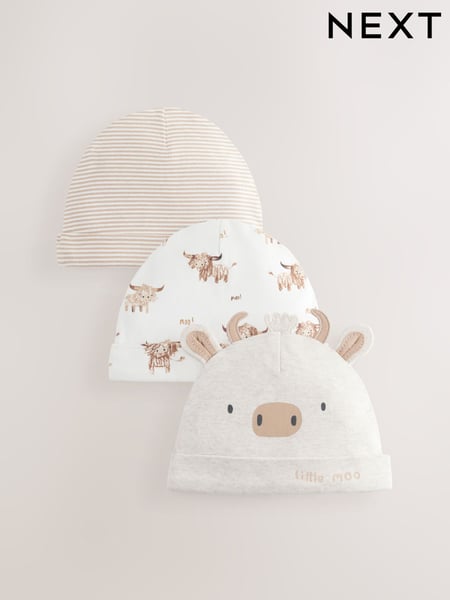 Neutral Hamish Baby 100% Cotton Beanies 3 Pack (0-18mths) (E45742) | € 11