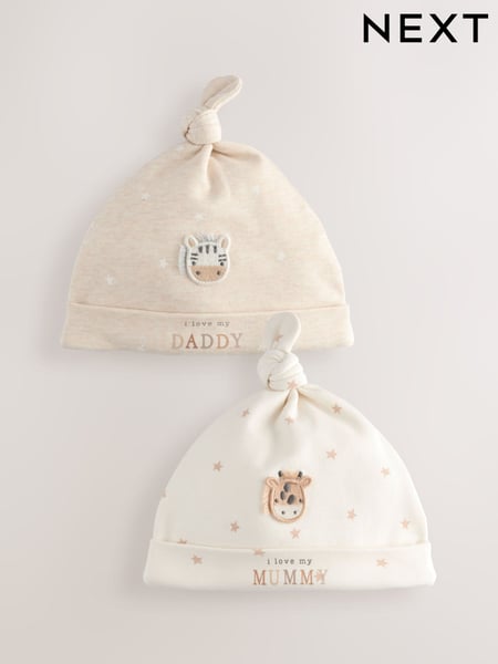 Neutral I Love My Mummy/Daddy Baby Tie Top Hats 2 Pack (0-6mths) (E45743) | € 6