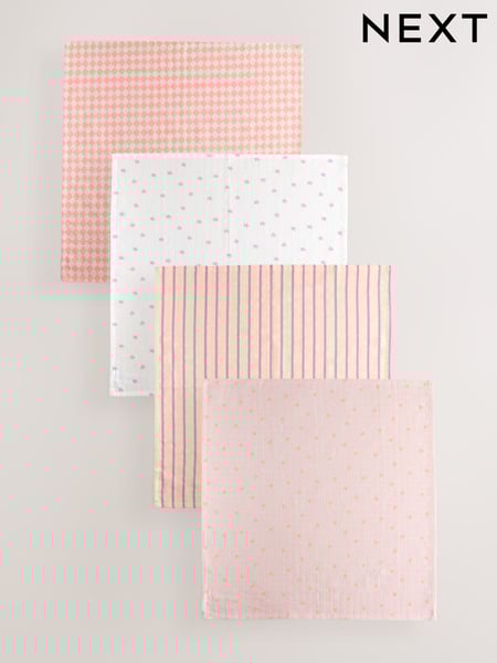 Pink Stripe & Stars Baby Muslins 100% Cotton Cloths 4 Pack (E45981) | € 14 - € 17