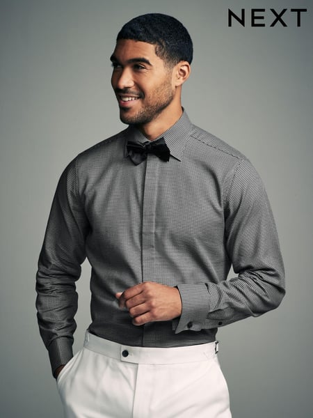 Grey Textured/Black Slim Fit Double Cuff Shirt And Bow Tie Pack (E46474) | € 30