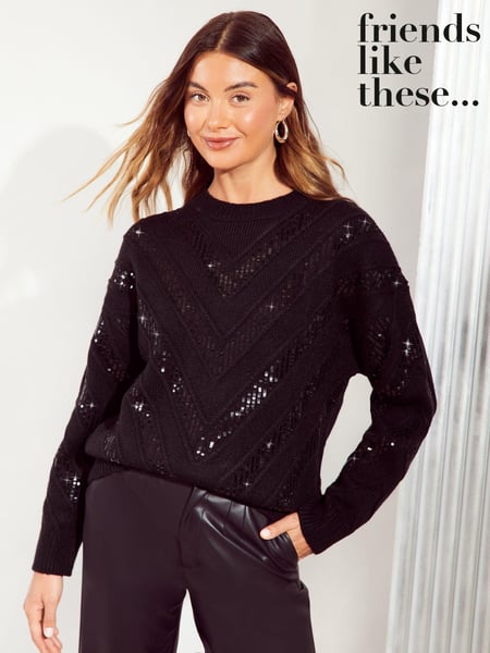 Friends Like These Black Chevron Sequin Jumper (E46564) | € 34