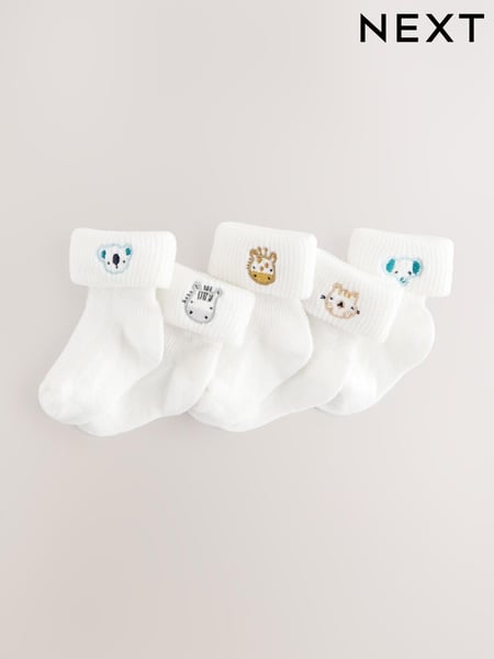 White Character Embroidered Roll Top Socks 5 Pack (0mths-2yrs) (E46812) | € 11