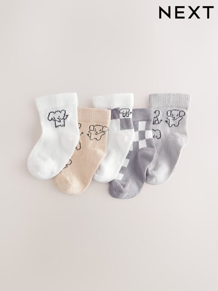 Grey Elephant Baby Socks 5 Pack (0mths-2yrs) (E46814) | € 9