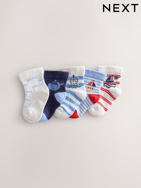 Blue Nautical Baby Socks 5 Pack (0mths-2yrs) (E46816) | € 9