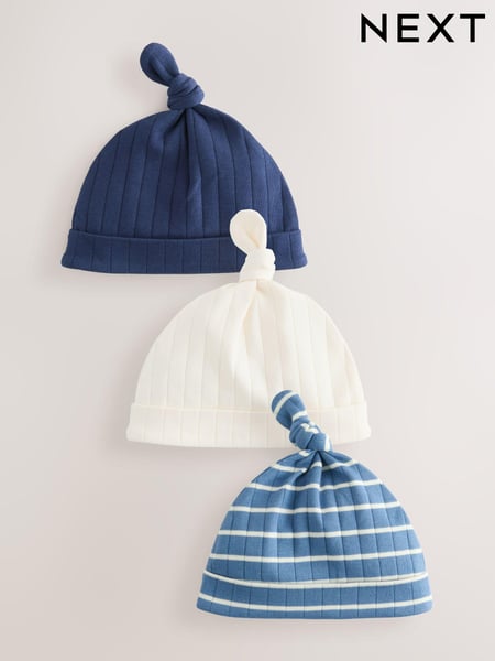Blue Tie Top 100% Cotton Hats 3 Pack (0-18mths) (E46843) | € 7
