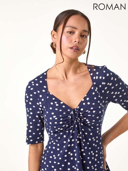Roman Blue Polka Dot Ruched Stretch Top (E47011) | € 50