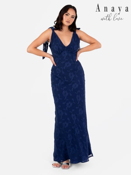 Anaya With Love Blue Jacquard Tie Shoulder Maxi Dress (E47067) | € 56