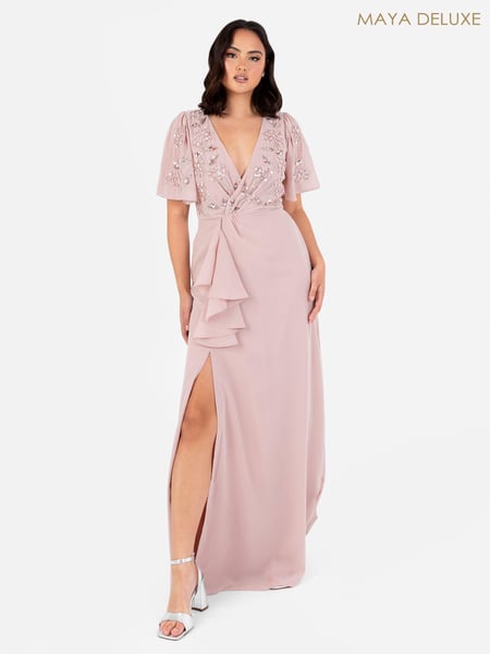 Maya Pink Wrap Bodice Angel Sleeve Embellished Maxi Dress (E47068) | € 77