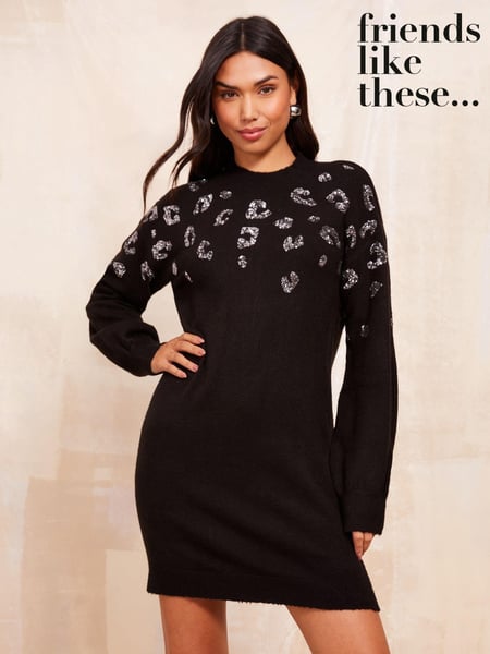 Friends Like These Black Animal Sequin Jumper Dress (E47243) | € 35
