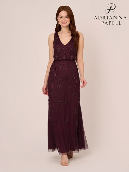 Adrianna Papell Studio Red Beaded Blouson Long Dress (E47365) | € 173
