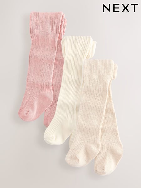 Pink Neutral Textured Baby Tights 3 Pack (0mths-2yrs) (E48346) | € 17
