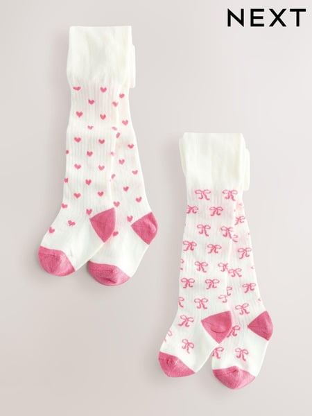 White Hearts Baby Tights 2 Pack (0-18mths) (E48347) | € 13