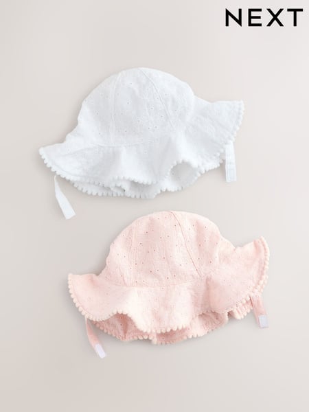 Pink/White Baby 100% Cotton Summer Hat 2 Pack (0mths-2yrs) (E48411) | € 20