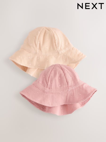 Neutral/Blush Dobby 100% Cotton Baby Hats 2 Pack (0mths-2yrs) (E48414) | € 20
