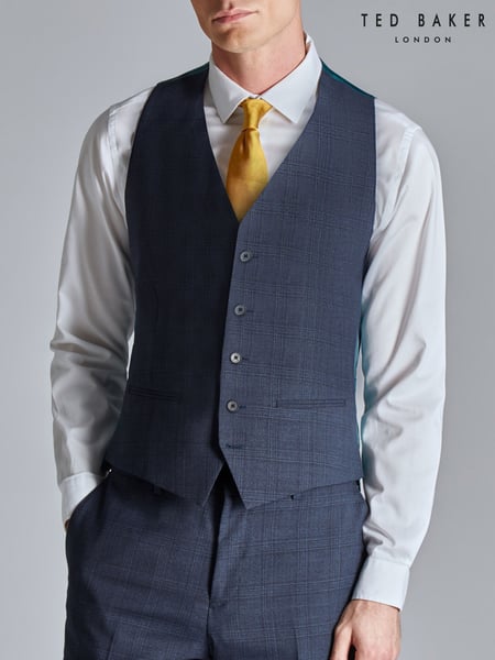 Ted Baker Tailoring Blue Ara Textured Check Slim Fit Waistcoat (E49630) | € 172
