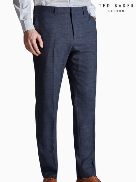 Ted Baker Tailoring Blue Ara Textured Check Slim Fit Trousers (E49635) | € 218