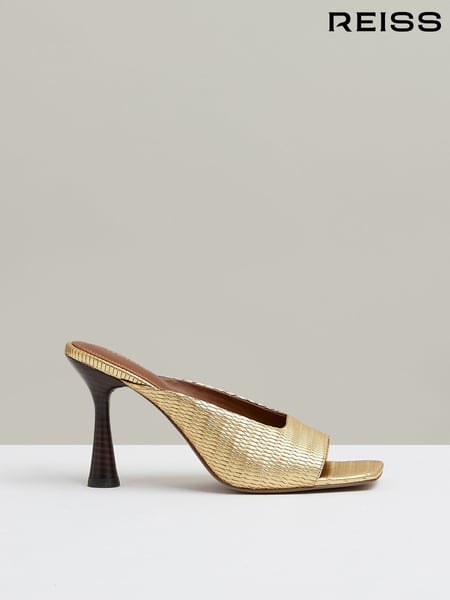 Reiss Gold Justine Leather Heeled Mules (E50690) | € 246