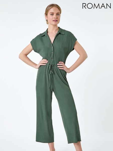 Roman Green Plain Ribbed Stretch Jersey Jumpsuit (E50837) | € 33
