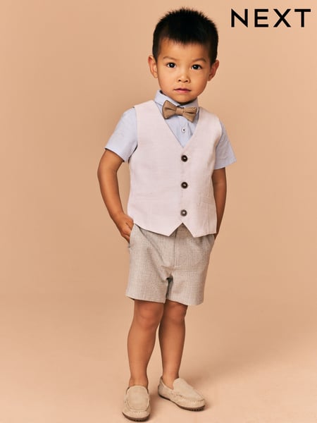Neutral Tan Waistcoat Shirt Short and Bow Tie Set (3mths-9yrs) (E51029) | € 54 - € 62