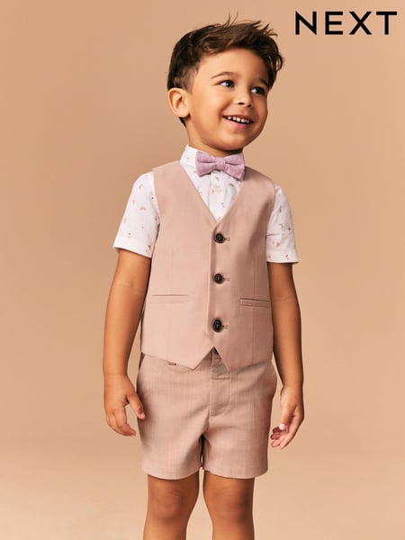 Pink Floral Waistcoat, Shirt, Short and Bowtie Set (3mths-9yrs) (E51033) | € 51 - € 60