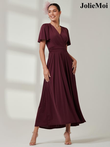 Jolie Moi Burgundy Red Wrap Bodice Super Smooth Jersey Maxi Dress (E51251) | € 123