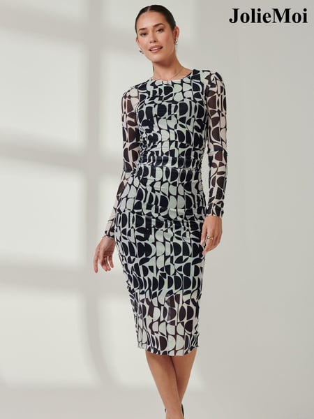 Jolie Moi Navy Long Sleeve Mesh Bodycon Maxi Dress (E51257) | € 47