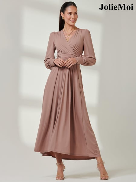 Jolie Moi Pink Wrap Bodice Super Smooth Jersey Maxi Dress (E51259) | € 64