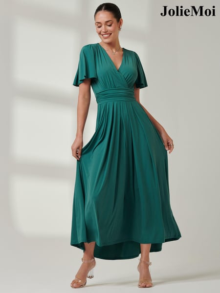 Jolie Moi Mid Blue Angel Sleeve Super Smooth Jersey Maxi Dress (E51274) | € 123