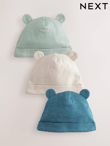 Blue Baby Stripe 100% Cotton Beanies 3 Pack (0-18mths) (E51304) | € 10