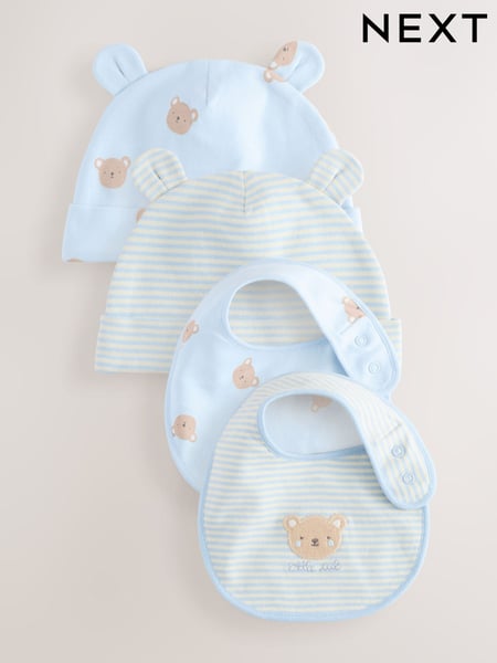 Blue Bear Baby Beanie and Bibs 4 Piece Set (0-18mths) (E51306) | € 14