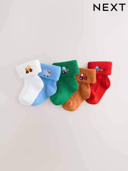 White Bright Character Embroidered Roll Top Socks 5 Pack (0mths-2yrs) (E51343) | € 11