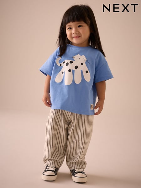 Blue Cat Character Short Sleeve 100% Cotton T-Shirt and Wide Trousers Set (3mths-7yrs) (E51374) | € 17 - € 23