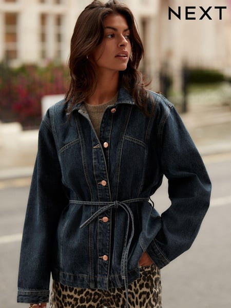 Dunkelblau - Belted Denim 100% Cotton Jacket (E51856) | 61 €