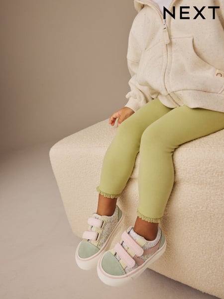 Sage Green Floral Standard Fit (F) Touch Fasten Strap Printed Trainers (E51943) | € 26 - € 28