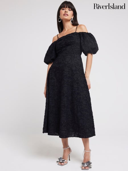 River Island Black Cold Shoulder Puff Sleeve Dress (E52171) | € 42