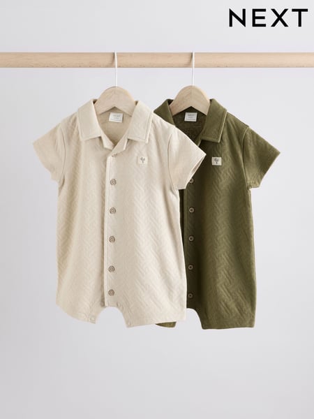 Neutral/Khaki Textured Baby Rompers 2 Pack (E52195) | € 23 - € 26
