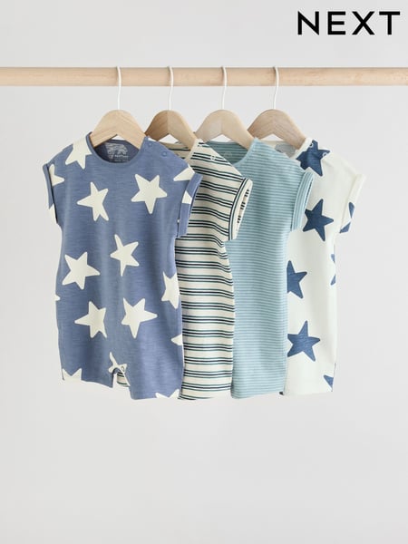 Teal Blue 100% Cotton Baby Rompers 4 Pack (E52203) | € 30 - € 35