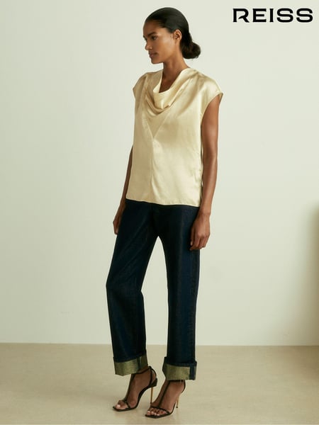Reiss Cream Fina Satin Cowl-Neck Top (E52519) | € 184