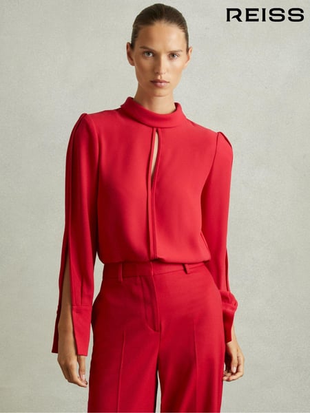 Reiss Red Cherry Removable Shoulder Pad Blouse (E52523) | € 215