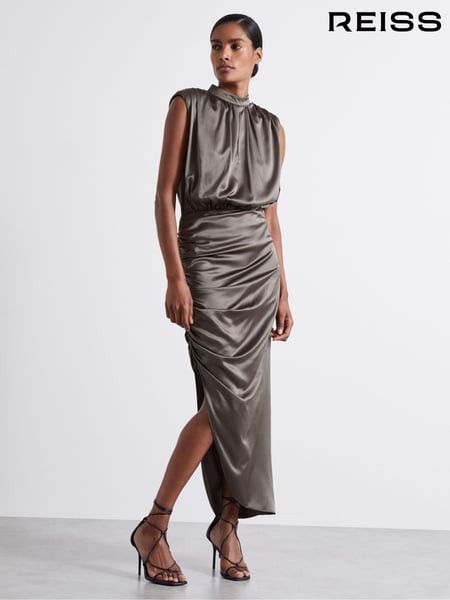 Reiss Silver Aude Atelier Ruched Silk Blend Satin Dress (E52846) | € 710
