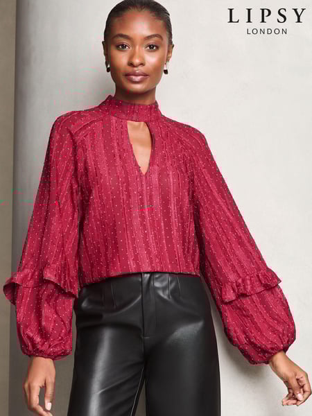 Lipsy Red Chiffon Burnout Keyhole Blouse (E53442) | € 29