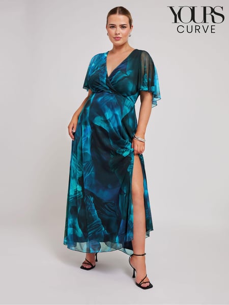 Yours Curve Blue London Abstract Wrap Maxi Dress (E53708) | € 109