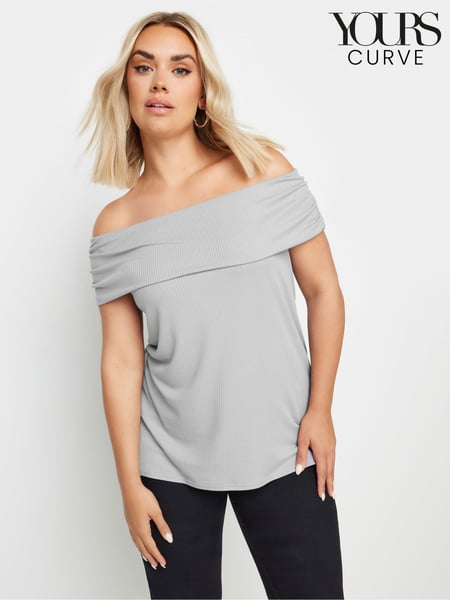 Yours Curve Grey Limited Deep Fold Bardot Top (E53715) | € 34