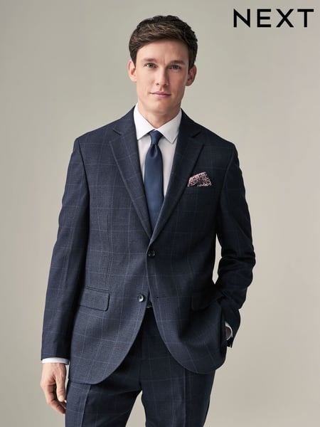 Navy Blue Regular Fit Prince of Wales Check Suit Jacket (E53862) | € 125