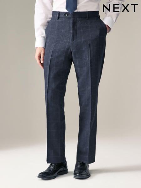 Navy Blue Regular Fit Prince of Wales Check Suit Trousers (E53863) | € 67