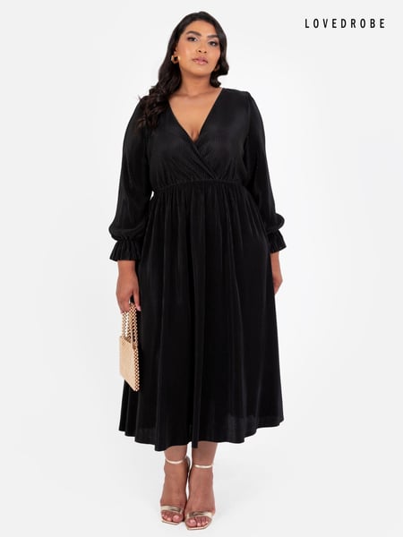 Plisse Long Sleeve Wrap Midaxi Dress (E54197) | € 42